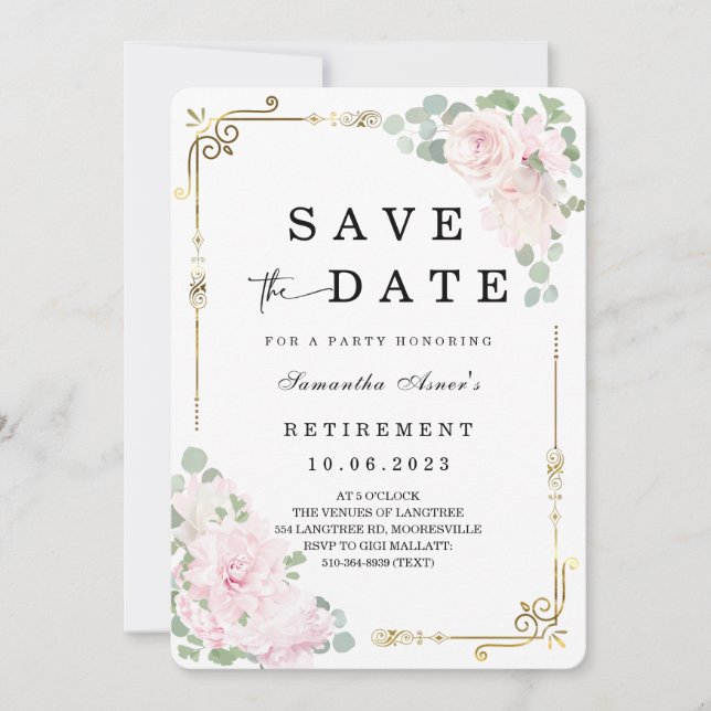 Invitation Rose blanche Enregistrer la date de la retraite (Devant)