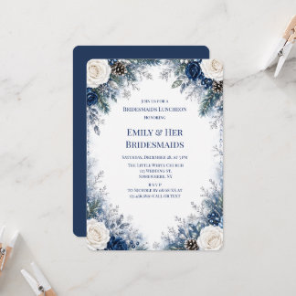 Invitation Rose blanche et bleue hivernale pour le lunch des