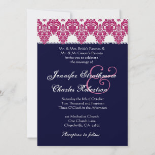 Invitation rose, blanche et de minuit de mariage