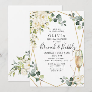Invitation Rose blanche Eucalyptus Verdure Brunch & Bubbly 