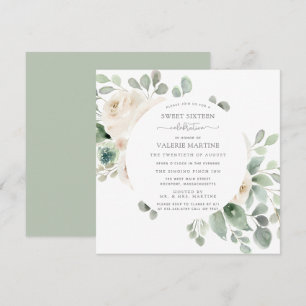 Invitation Rose blanche Fête de Sweet sixteen botanique en