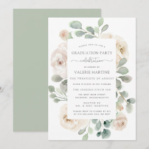 Invitation Rose blanche Fleur de la fête de graduation botani
