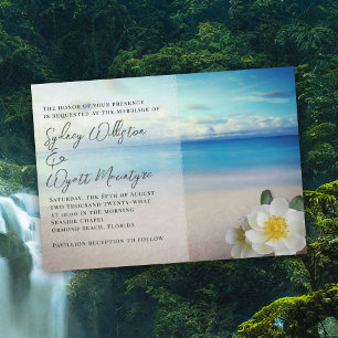 Invitation Rose blanche Mariage d'eau bleu