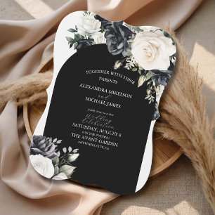 Invitation Rose Blanche Mariage Élégant Noir