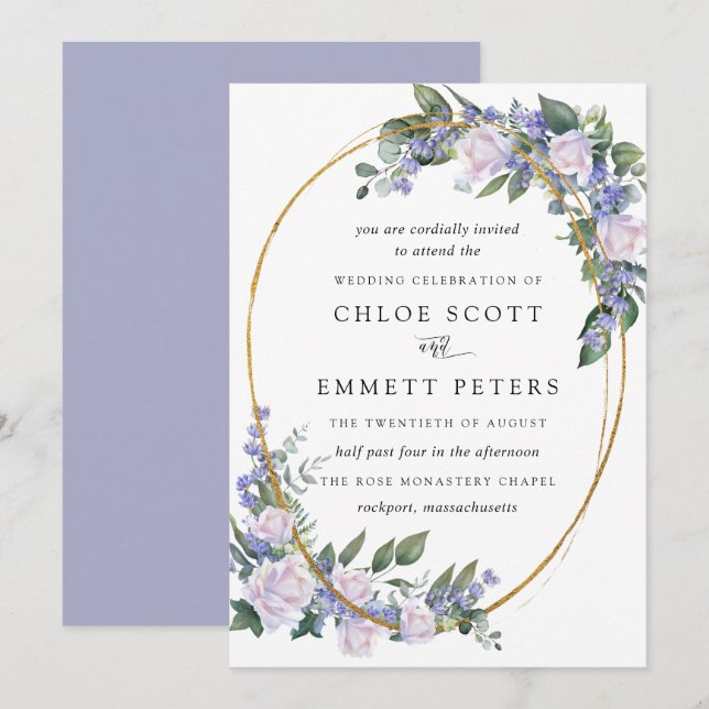 Invitation Rose blanche Mariage floral bleu (Devant / Derrière)