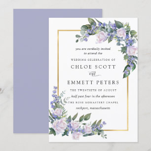 Invitation Rose blanche Mariage floral bleu