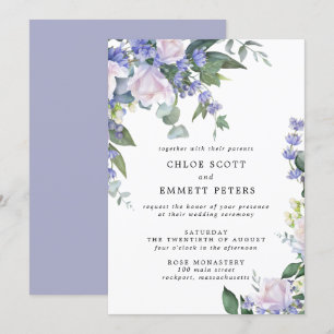 Invitation Rose blanche Mariage floral bleu