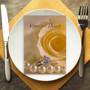 Invitation Rose blanche, Perles, Dîner de répétition Mariage