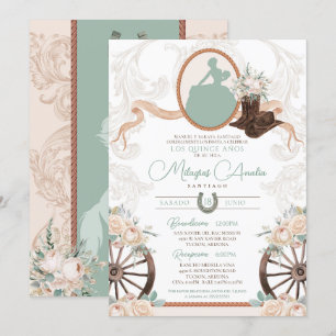 Invitation Rose blanche Sage Elegant Charro Quinceanera Ouest