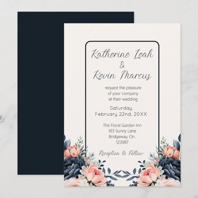Invitation Rose bleu bleu Dusty Floral Mariage (Devant / Derrière)