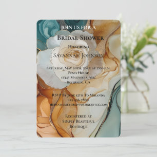 Invitation Rose bleu bleu romantique or Fête des mariées flo