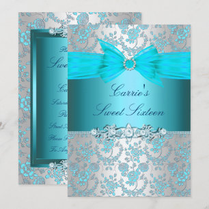 Invitation Rose bleu Bow Sweet sixteen