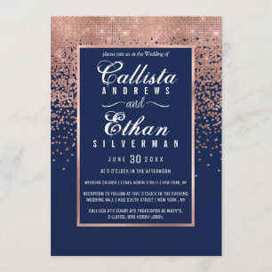 Invitation Rose bleu Chic Marine Parties scintillant or Confe