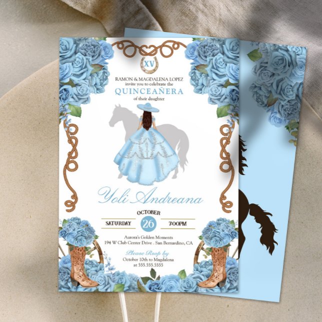 Invitation Rose bleu clair Bottes Charro Vestidos Quinceanera (Créateur téléchargé)