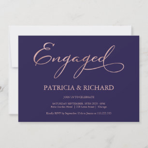 Invitation Rose bleu de la marine Gold Script