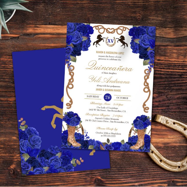 Invitation Rose bleu de la Royal Navy Western Charro Quinceañ (Créateur téléchargé)