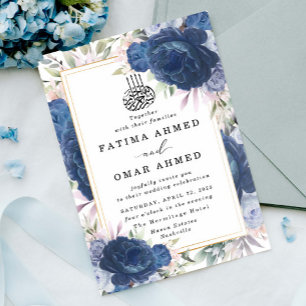 Invitation Rose bleu Floral musulman Mariage musulman