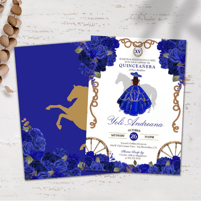 Invitation Rose bleu Floral Ouest Charra Quinceañera (Créateur téléchargé)