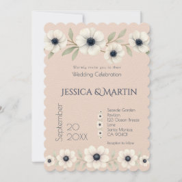Invitation Rose bleu ivoire anémone intemporel Mariage