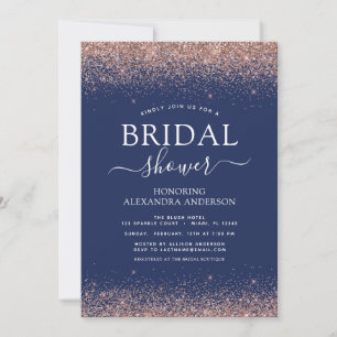 Invitation Rose bleu marine Gold Blush Pink Parties scintilla