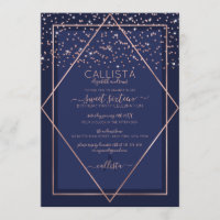 Rose bleu marine Gold Confetti Bordure Sweet 16