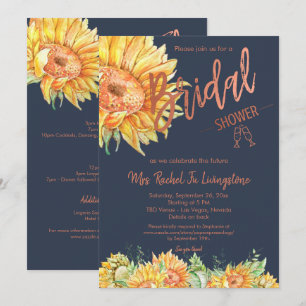 Invitation Rose bleu marine Gold Sunflower Fête des mariées d