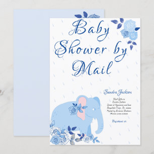 Invitation Rose bleu mignon Elephant Baby shower garçon