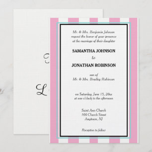 Invitation Rose Bleu Mousse Blanc Rayures