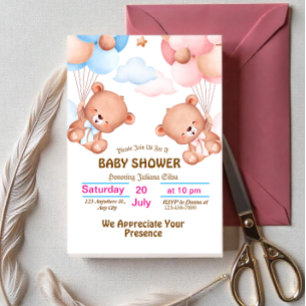 Invitation Rose Bleu Pastel pour Baby Shower à l'a