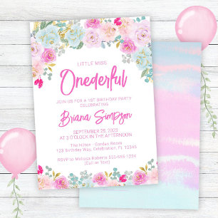 Invitation Rose Bleu Pêche Floral Onederful Anniversaire