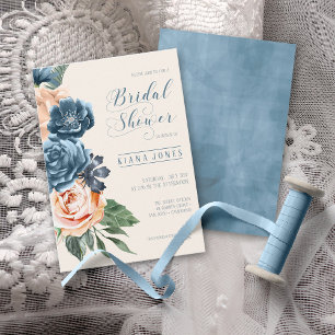 Invitation Rose bleu/Pêche Mariage ID Fête des mariées584