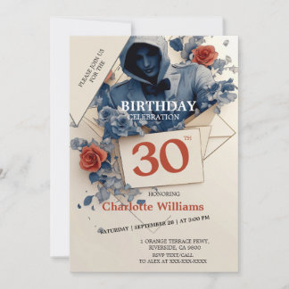 Invitation Rose bleue et rouge gothique 30e anniversaire