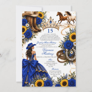 Invitation Rose bleue royale Tournesol Vaquera Quinceañera