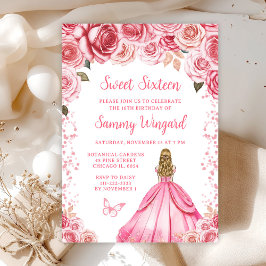 Invitation Rose Blonde cheveux rose Princesse Sweet sixteen
