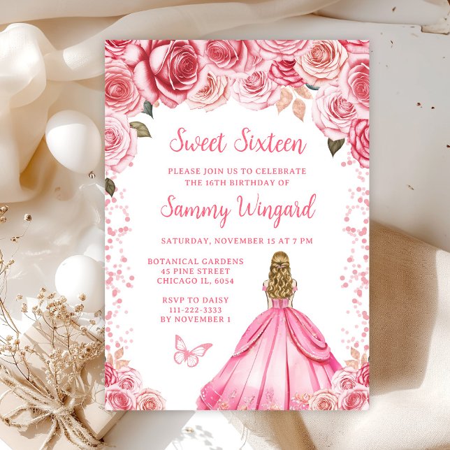 Invitation Rose Blonde cheveux rose Princesse Sweet sixteen (Créateur téléchargé)