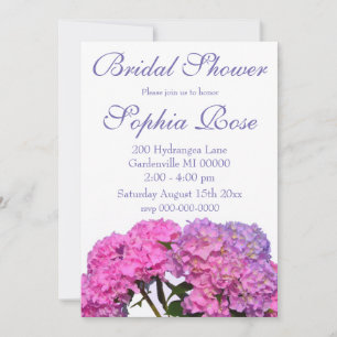 Invitation Rose Blue Hydrangeas élégantes fleurs rose violet