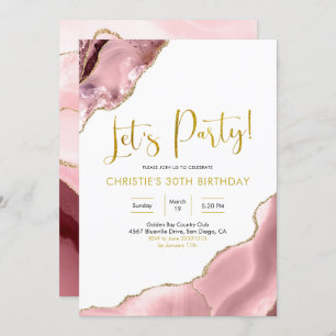 Invitation Rose Blush et Gold Agate Faisons la fête