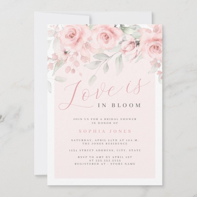 Invitation Rose Blush Floral Love est en Fête des mariées de  (Devant)