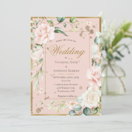 Invitation Rose Blush Floral or Aquarelle Mariage romantique