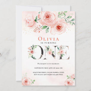 Invitation Rose Blush Floral Premier anniversaire Gril