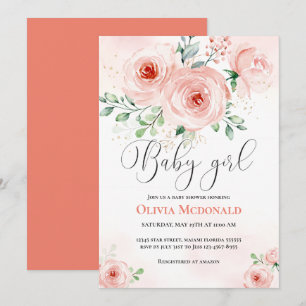 Invitation Rose Blush Floral Sweet Baby shower fille