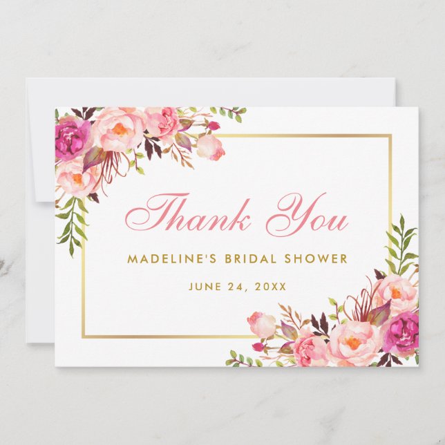 Invitation Rose Blush Gold Floral Fête des mariées Merci P (Devant)