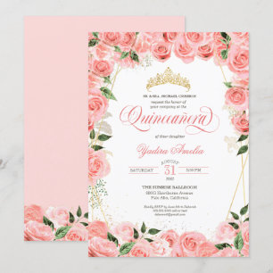 Invitation Rose Blush & Gold Glam Roses Elegant Quinceanera
