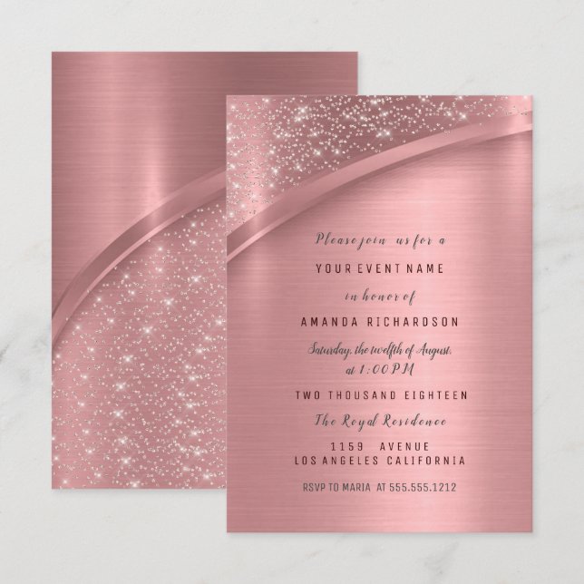 Invitation Rose Blush Parties scintillant métallique Bridal S (Devant / Derrière)