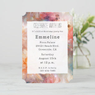 Invitation Rose Blush Peach Orange Floral Anniversaire