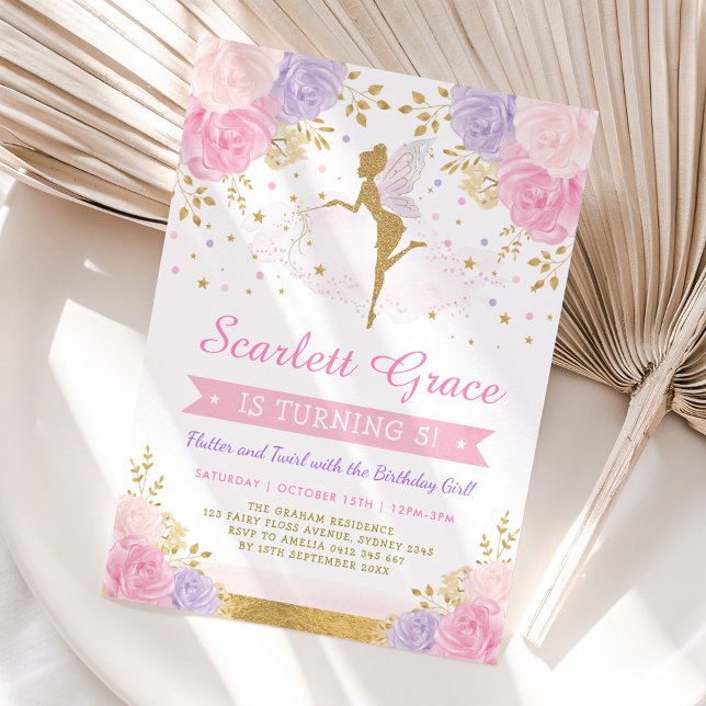 Invitation Rose Blush Purple Floral Fée Anniversaire fête (Créateur téléchargé)