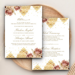 Invitation Rose Bohème Rose Motif Islamique Blanc Mariage Mus
