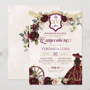 Invitation Rose bordeaux foncé Elegant Charro Quinceanera