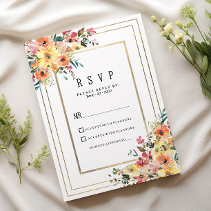 Invitation Rose botanique orange or floral country RSVP