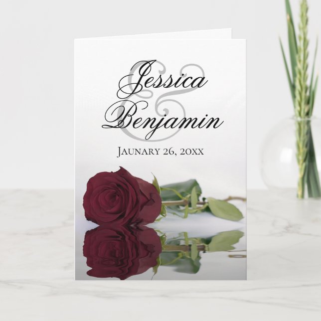 Invitation Rose Bourgogne Élégant Mariage photo romantique (Devant)